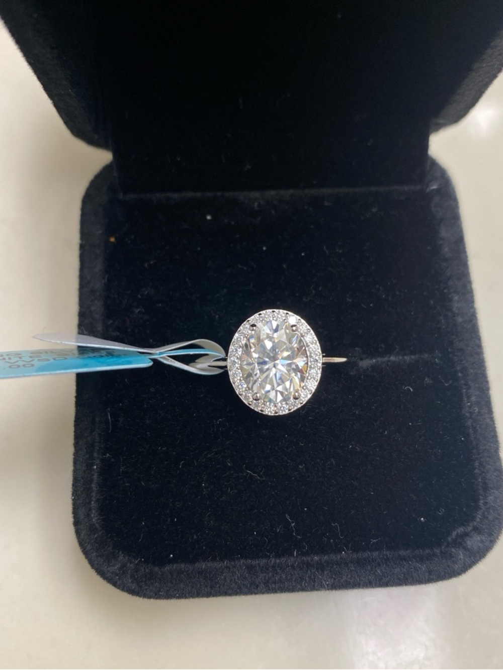 2 Carat Oval Cut Moissanite Ring with Halo Size 8
